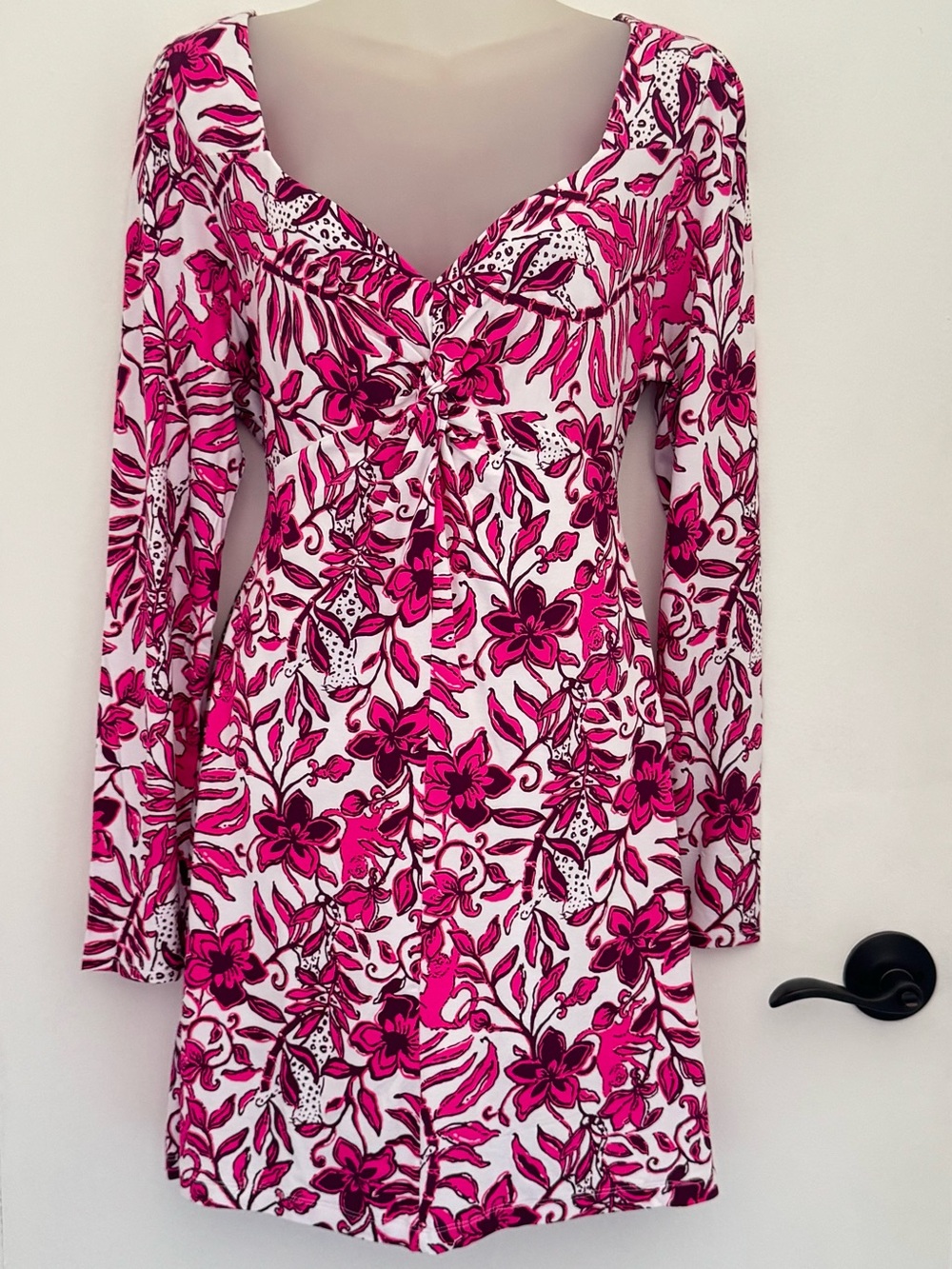 Lilly Pulitzer White and Fuchsia Floral Long Sleeve Dress - Picture 2 of 16